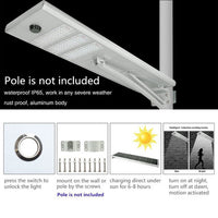 Solar LED Dusk to Dawn Pole Light - 100 Watt - 10,000 Lumens - With Clamp and Arm Mounting
