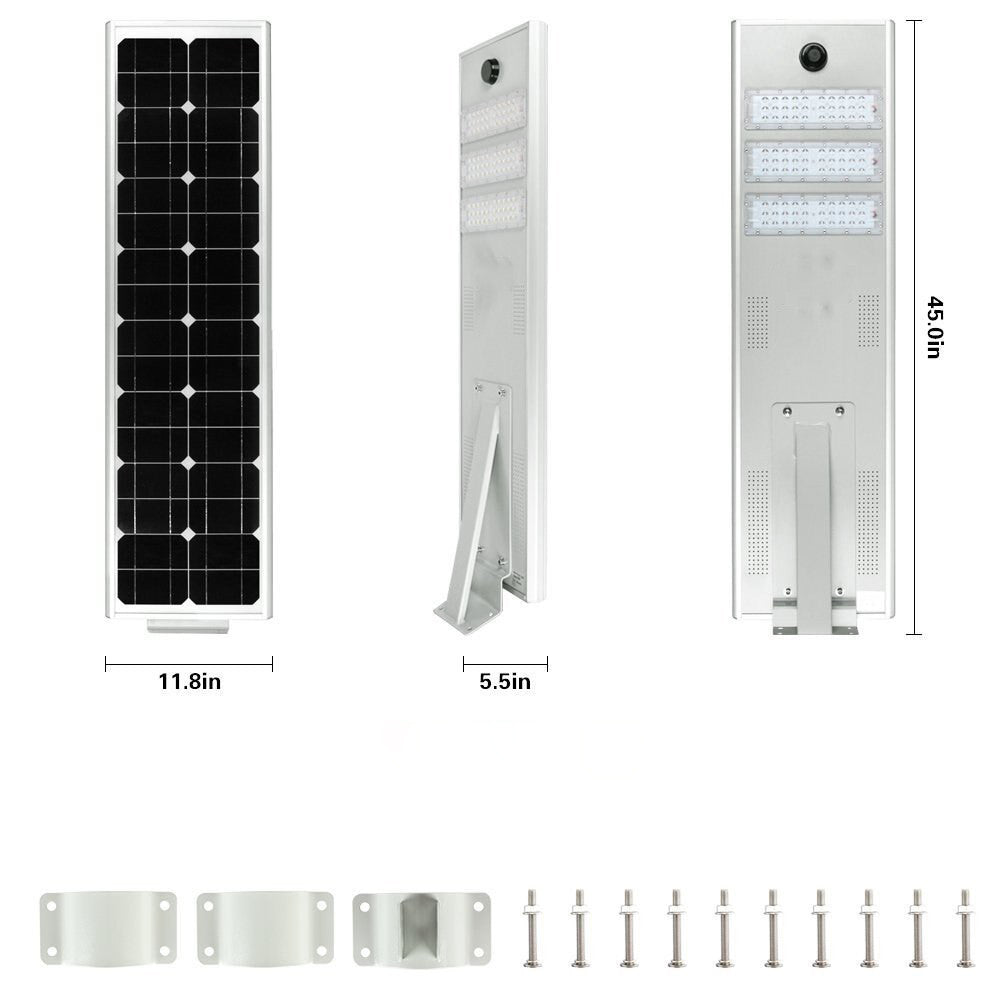 Solar LED Dusk to Dawn Pole Light - 100 Watt - 10,000 Lumens - With Clamp and Arm Mounting