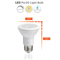 7 Watt LED PAR20 Bulb - E26 Medium Base - 520 Lumens - 5000K Daylight - 120V - Dimmable