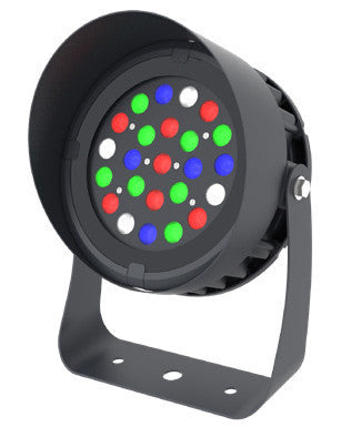 RGBW Color Changing LED Flood Light Black Round Fixture 72W App Controlled With Half Glare Shield