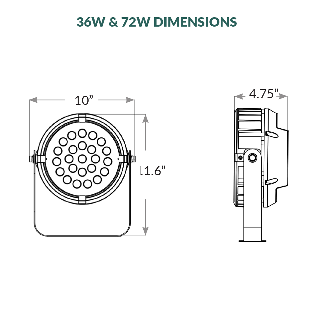 DMX512 Compatible RGBW Color Changing Flood Light Black Round Fixture 36W App Controlled