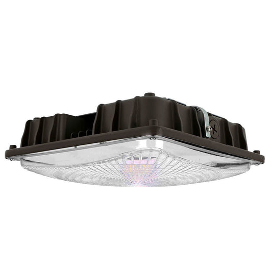 LED Square Garage Canopy Light - Watt Selectable 60W/47W/36W/24W Ceiling or Conduit Mount - Up To 8000 Lumens - Color Selectable 30K/40K/50K - 120-277V - Bronze