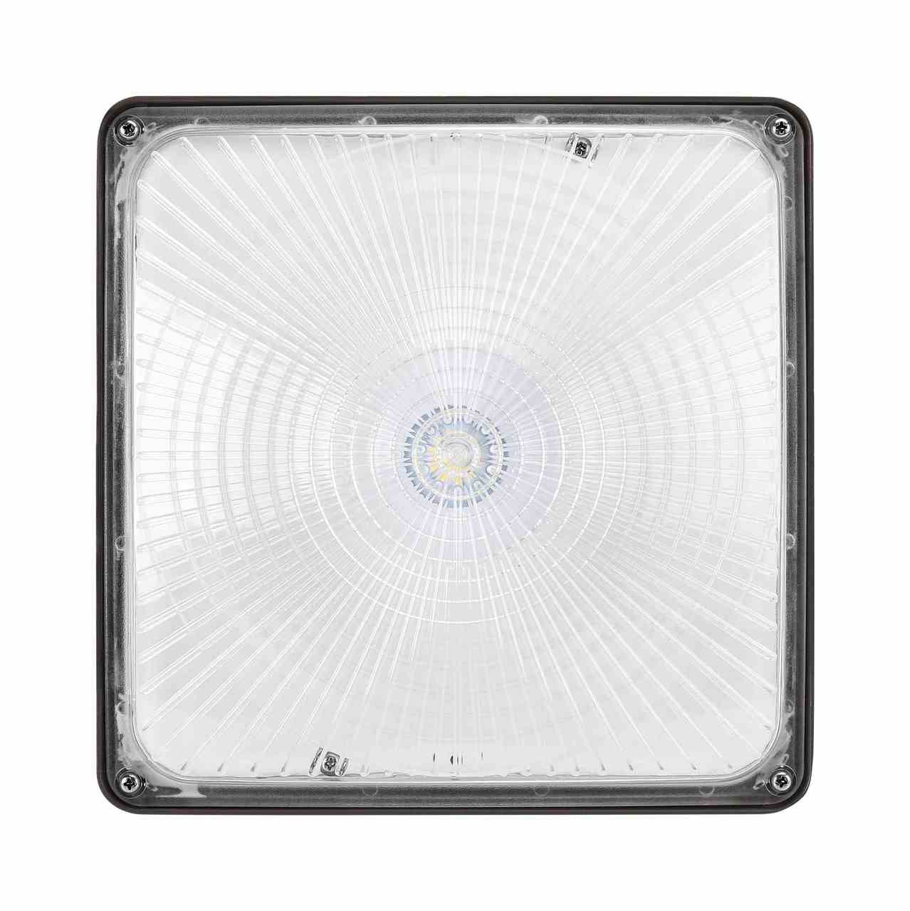Square LED Canopy Light - Watt Selectable 60W/47W/36W/24W Ceiling or Conduit Mount - Up To 8000 Lumens - Color Selectable 30K/40K/50K - 120-277V - Bronze