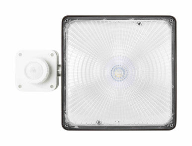 Square LED Canopy Light with PIR Motion Sensor - Watt Selectable 60W/47W/36W/24W Ceiling or Conduit Mount - Up To 8000 Lumens - Color Selectable 30K/40K/50K - 120-277V - Bronze