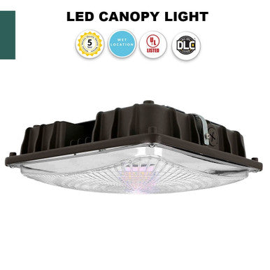 Square LED Canopy Light with PIR Motion Sensor - Watt Selectable 60W/47W/36W/24W Ceiling or Conduit Mount - Up To 8000 Lumens - Color Selectable 30K/40K/50K - 120-277V - Bronze