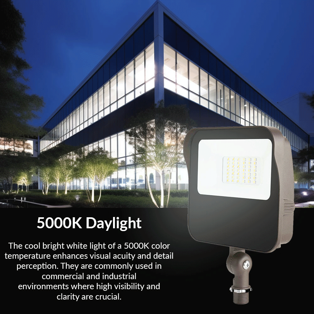 LED Landscape Floods - Watt Selectable - 27/20/15/11W - Color Selectable 30K/40K/50K - 3600 Max Lumens - Knuckle Mount - Bronze Finish - Integrated Photocell