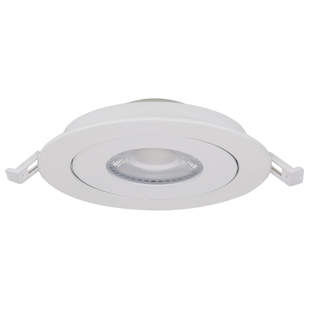 4 Inch Round LED Gimbaled Downlight - 9W - 750 Lumens - 120V - Color Temperature Selectable 27K/30K/35K/40K/50K - White Finish - No Recess Can Required