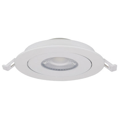 4 Inch Round LED Gimbaled Downlight - 9W - 750 Lumens - 120V - Color Temperature Selectable 27K/30K/35K/40K/50K - White Finish - No Recess Can Required