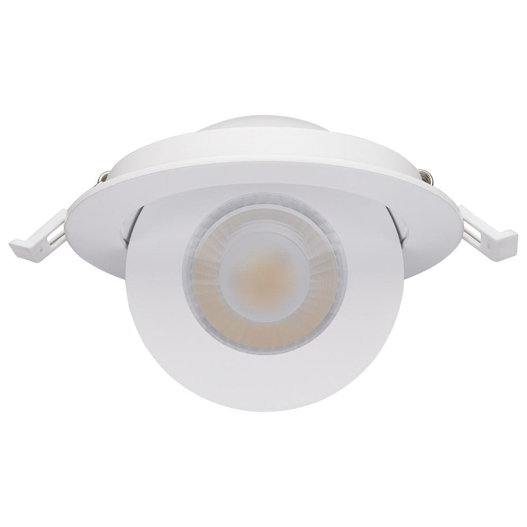 4 Inch Round LED Gimbaled Downlight - 9W - 750 Lumens - 120V - Color Temperature Selectable 27K/30K/35K/40K/50K - White Finish - No Recess Can Required