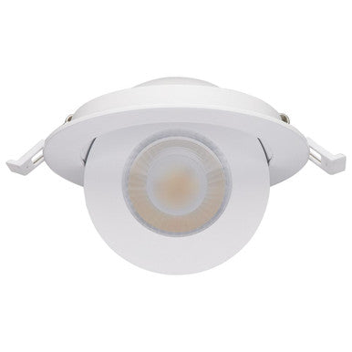 4 Inch Round LED Gimbaled Downlight - 9W - 750 Lumens - 120V - Color Temperature Selectable 27K/30K/35K/40K/50K - White Finish - No Recess Can Required