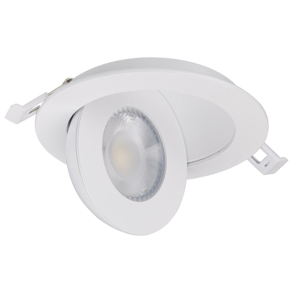 4 Inch Round LED Gimbaled Downlight - 9W - 750 Lumens - 120V - Color Temperature Selectable 27K/30K/35K/40K/50K - White Finish - No Recess Can Required