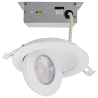 4 Inch Round LED Gimbaled Downlight - 9W - 750 Lumens - 120V - Color Temperature Selectable 27K/30K/35K/40K/50K - White Finish - No Recess Can Required