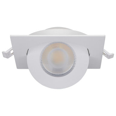 4 Inch Square LED Gimbaled Downlight - 9W - 750 Lumens - 120V - Color Temperature Selectable 27K/30K/35K/40K/50K - White Finish - No Recess Can Required