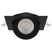 4 Inch Square LED Gimbaled Downlight - 9W - 750 Lumens - 120V - Color Temperature Selectable 27K/30K/35K/40K/50K - Black Finish - No Recess Can Required
