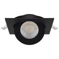 4 Inch Square LED Gimbaled Downlight - 9W - 750 Lumens - 120V - Color Temperature Selectable 27K/30K/35K/40K/50K - Black Finish - No Recess Can Required