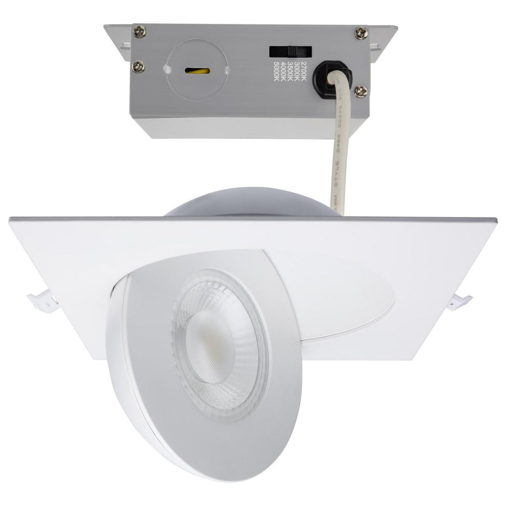 6 Inch Square LED Gimbaled Downlight - 15W - 1400 Lumens - 120V - Color Temperature Selectable 27K/30K/35K/40K/50K - White Finish - No Recess Can Required