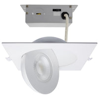 6 Inch Square LED Gimbaled Downlight - 15W - 1400 Lumens - 120V - Color Temperature Selectable 27K/30K/35K/40K/50K - White Finish - No Recess Can Required