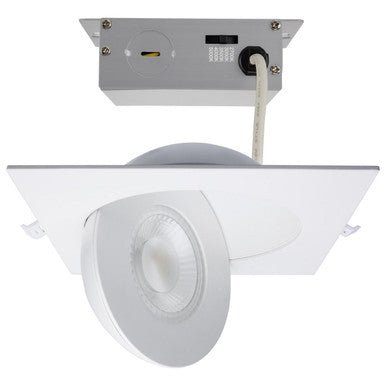 6 Inch Square LED Gimbaled Downlight - 15W - 1400 Lumens - 120V - Color Temperature Selectable 27K/30K/35K/40K/50K - White Finish - No Recess Can Required