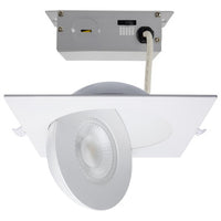 6 Inch Square LED Gimbaled Downlight - 15W - 1400 Lumens - 120V - Color Temperature Selectable 27K/30K/35K/40K/50K - White Finish - No Recess Can Required