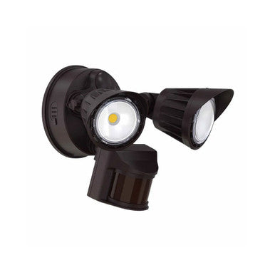 2-Head LED Security Motion Light with Photocell and PIR Sensor - 20 Watt - 1900 Max Lumens - 120V - Color Selectable 30K/40K/50K - Bronze