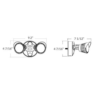 2 Head LED Security Light - 20 Watt - 1900 Max Lumens - 120V - Color Selectable 30K/40K/50K - Bronze