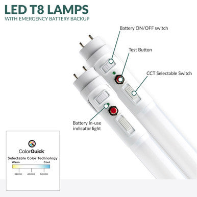 LED T8 Linear Retrofit Bulb With Emergency Battery Backup - 4 Foot - 17Watt - 2200 Lumens - 35K/40K/50K  - Ballast Bypass Only