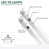LED T8 Linear Retrofit Bulb With Emergency Battery Backup - 4 Foot - 17Watt - 2200 Lumens - 35K/40K/50K  - Ballast Bypass Only