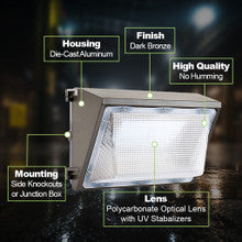 LED Wallpack - 40 Watt - 5000 Lumens - 4000K Cool White - 120-277V - Bronze Finish - Emergency Battery Backup