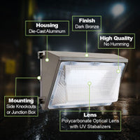 LED Wallpack - 40 Watt - 5000 Lumens - 4000K Cool White - 120-277V - Bronze Finish - Emergency Battery Backup