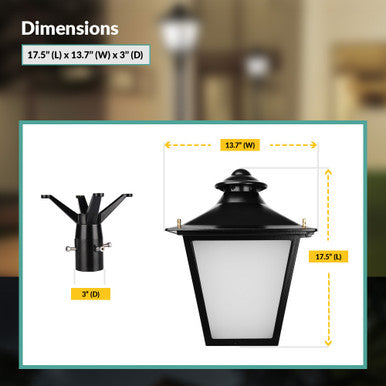 LED Decorative Post Light with Photocell - 60 Watt - 7200 Lumens - Color Selectable 30K/40K/50K - 120-277V - Black - Fits Up to 3 Inch Pole Top