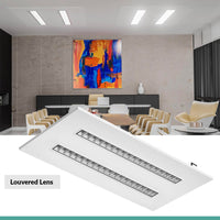 2X4 LED Drop In T-Bar Light - With Emergency Battery Backup - 60W - 120-277V -  Color Temperature Selectable 30K/35K/40K/50K - Louvered Lens - Dimmable - White Finish