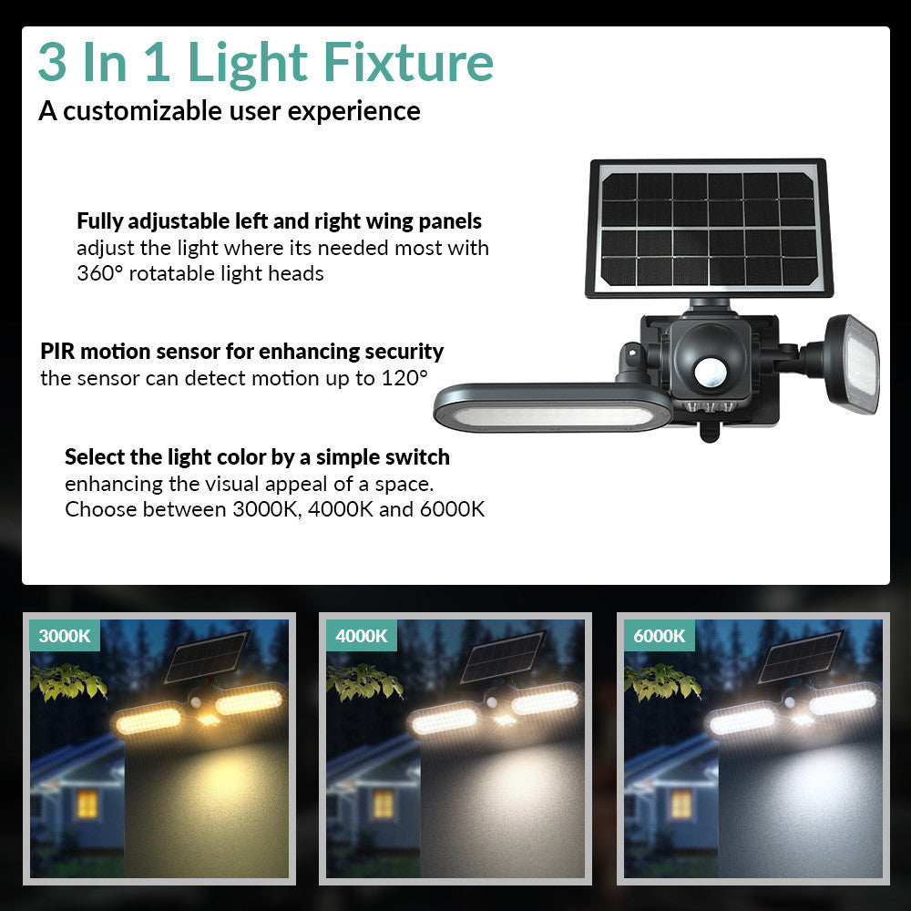 LED Solar Wall Lights - 15 Watt - 6000K Daylight Deluxe - Black Finish