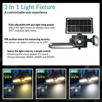 LED Solar Wall Lights - 15 Watt - 6000K Daylight Deluxe - Black Finish