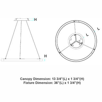 36 Inch LED Halo Pendant Light - Independent Up and Down Light - Watt Selectable 60W/40W/0W On Each Side -  Up to 4600 Lumens - Color Selectable 30K/35K/40K - 120-277V - With Suspension Hanging Kit - White Finish
