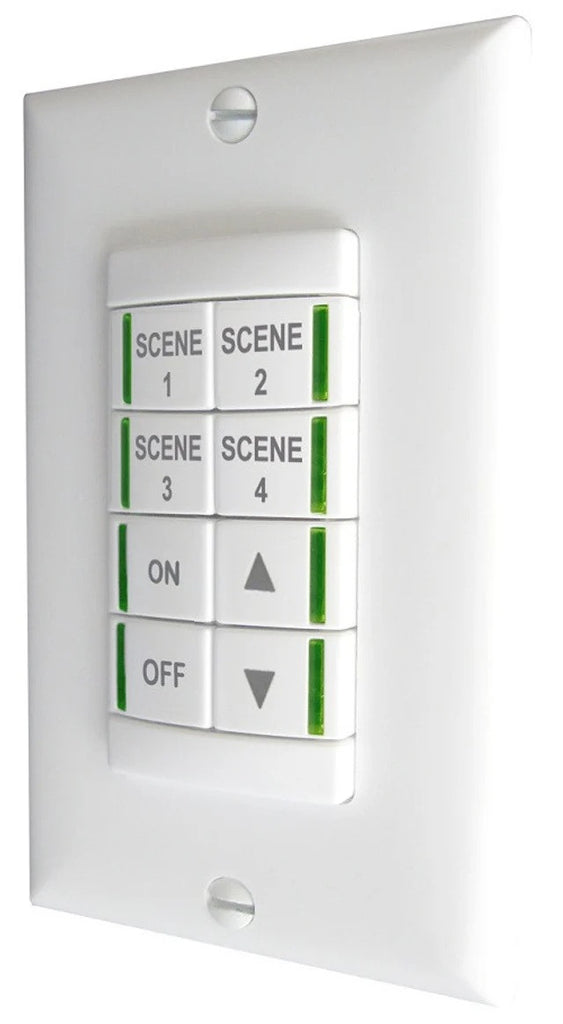 Low Voltage Push-Button Wallpod, 4 scene control, Raise/Lower Dimming, Grayscale, White