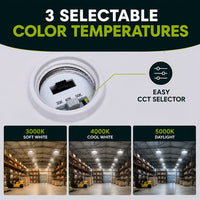 IP69K High Bay LED Light - Waterproof - Watt Selectable 200W/150W/100W - Max 30000 Lumens - Color Selectable 40K/50K - 347-480V - White Finish