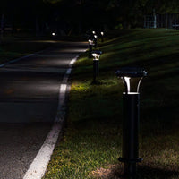 LED Solar Bollard Lights with Remote - Height 20IN - 3 Watt - 390 Lumens - 4000K Cool White - Anchor Bolts & Plate Included - Bronze Finish