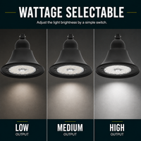 LED Designer Bell Post Light - 20 Inch Diameter - Watt Selectable 100/80/50W - 110-277V - Color Temperature Selectable 30/40/50K - Dimmable - Black Finish - With Double Bell Post Arm Pole Mount & 3 Inch Adapter - Photocell Included