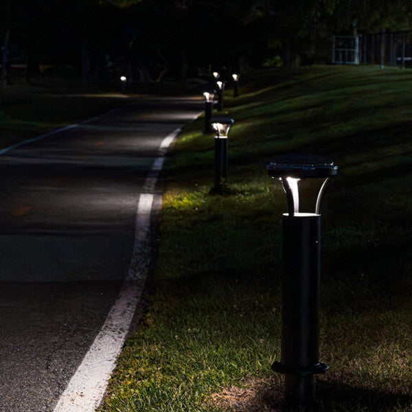 LED Solar Bollard Lights with Remote - Height 36 Inches- 2 Watt - 350 Lumens - Color Selectable 30K/50K - Anchor Bolts & Plate Included - Black Finish