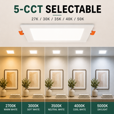 4 Inch Square Edge Lit Recessed LED Downlight - 9 Watt- 630 Lumens - Color Selectable 27K/30K/35K/40K/50K - 120V - Dimmable - Recessed Can Not Required