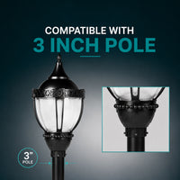 LED Designer Post Light - Small - Selectable 100/80/60 Watt - 11000 Max Lumens - Color Selectable 30K/40K/50K - 120-277V - Black - Fits Up to 3 Inch Pole Top