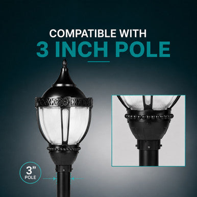 LED Designer Post Light - Small - Selectable 60/50/30 Watt - 6600 Max Lumens - Color Selectable 30K/40K/50K - 120-277V - Black - Fits Up to 3 Inch Pole Top