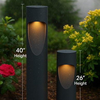 LED Garden Pathway Bollard Light - 15 Watts 1500 Lumens - Color Selectable 30K/40K/50K - 26 Inches Tall - 120-277V - Black Finish