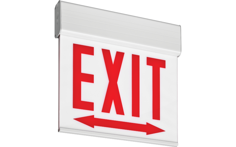 Surface mount Edge-Lit exits with LED lamps - Chicago approved,White,Emergency,No Acrylic Panel