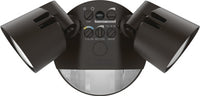 LED Residential Security FloodLights, 2 Round Heads, Adjustable Light Output, Switchable CCT- 3000K, 4000K, 5000K, 120V, Motion/ambient Sensor <15FT Dims to 3V, Dark Bronze Finish