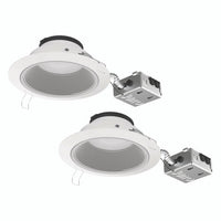 With the 2 Pack Juno® Podz 6-inch LED canless downlights ordering, stocking, and installing is easier than ever before as the trim and remodel junction box are packaged altogether in one single carton - JPDZ6JB RDC1 WWH CP2 M2