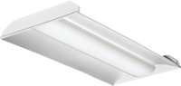 LED 2x4 Volumetric Architectural Fixture, Nominal 3000 LM, Curved,  linear prismatic, Generic dimming driver (0-10v),  dims to 1%, 80+ CRI,  3500K