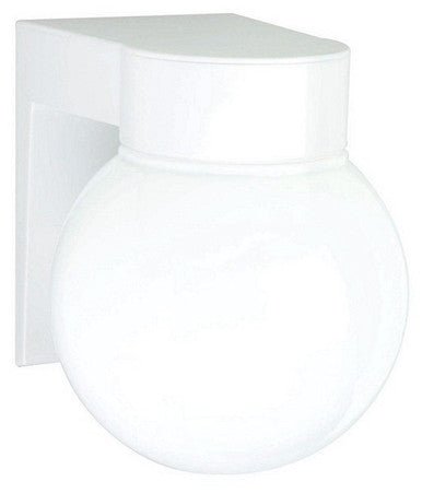 1 Light - 8" - Utility, Wall Mount - With White Glass Globe