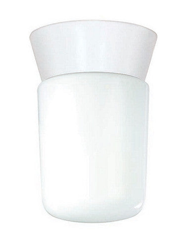 1 Light - 8" - Utility, Ceiling Mount - With White Glass Cylinder
