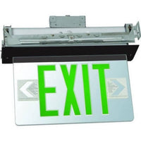 LED Edge Lit Exit Sign Recessed Mount - Black Canopy with Clear Panel and Green Lettering